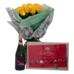 Pack Ramo de rosas amarillas + Bombones 400gr. + Botella Mumm