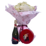 Pack Ramo de rosas blancas + Bombonera de lata + Botella Mumm