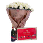 Pack Ramo de rosas blancas + Bombones 400gr. + Botella Mumm